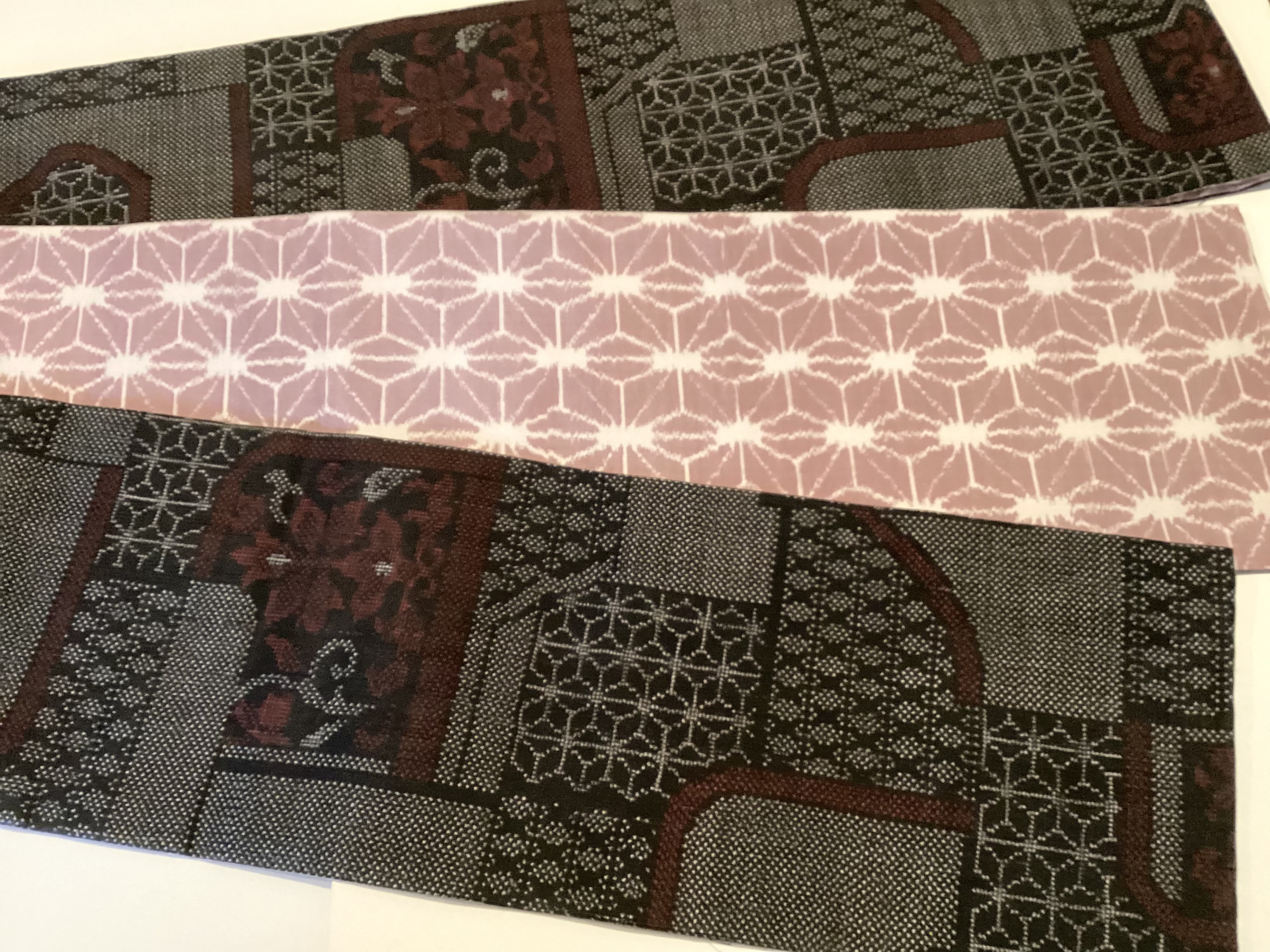 【新品】正絹  半幅帯　大島&ながい紬  本仕立　繋ぎ目のない半幅帯