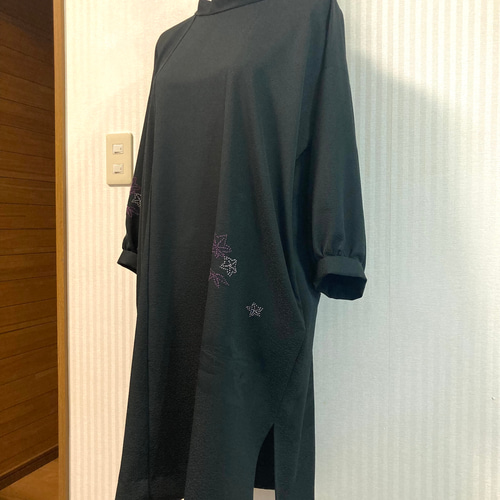 着物リメイク 正絹チュニックワンピース もみじ柄 ワンピース 着物リメイク 正絹チュニックワンピース もみじ柄 ワンピース