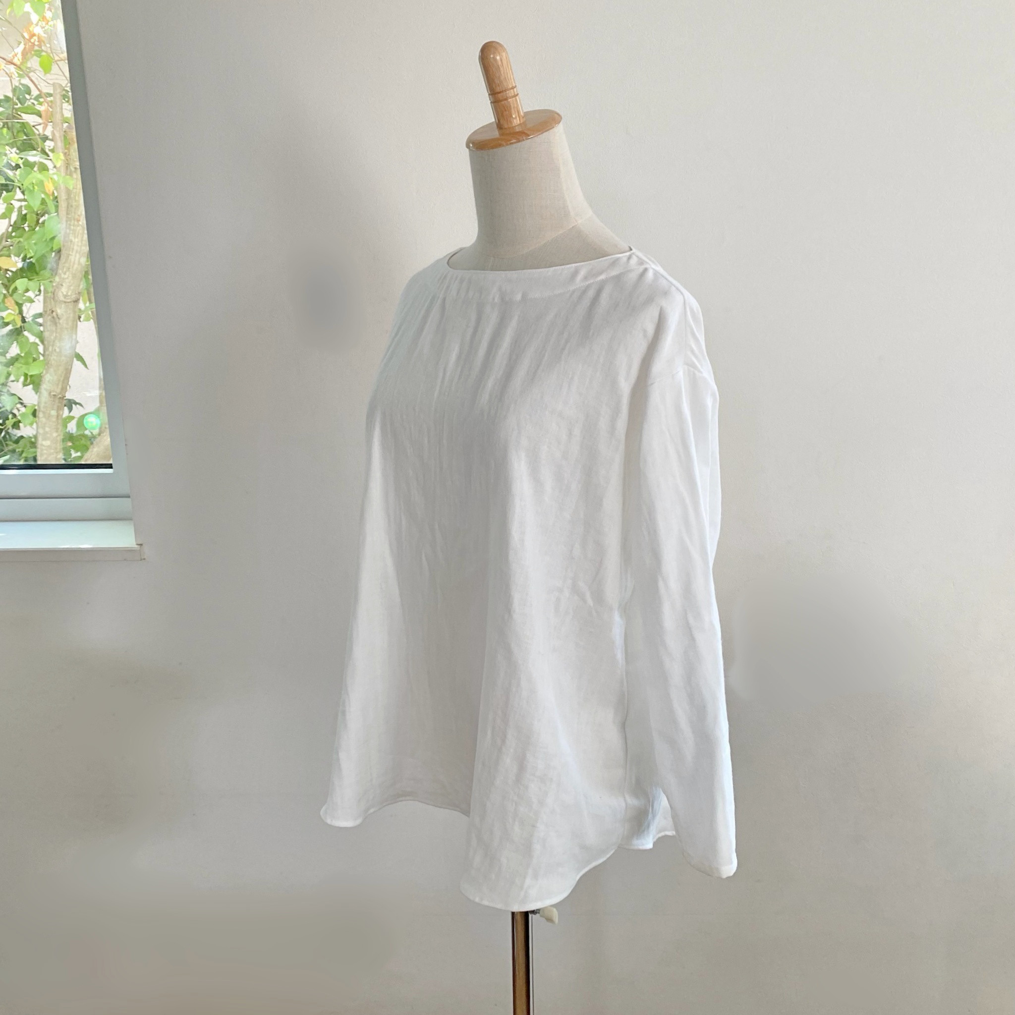 【カラーが選べる】ダブルガーゼのワイドプルオーバー(ラウンドネック）  ✳︎オフホワイト【受注製作】