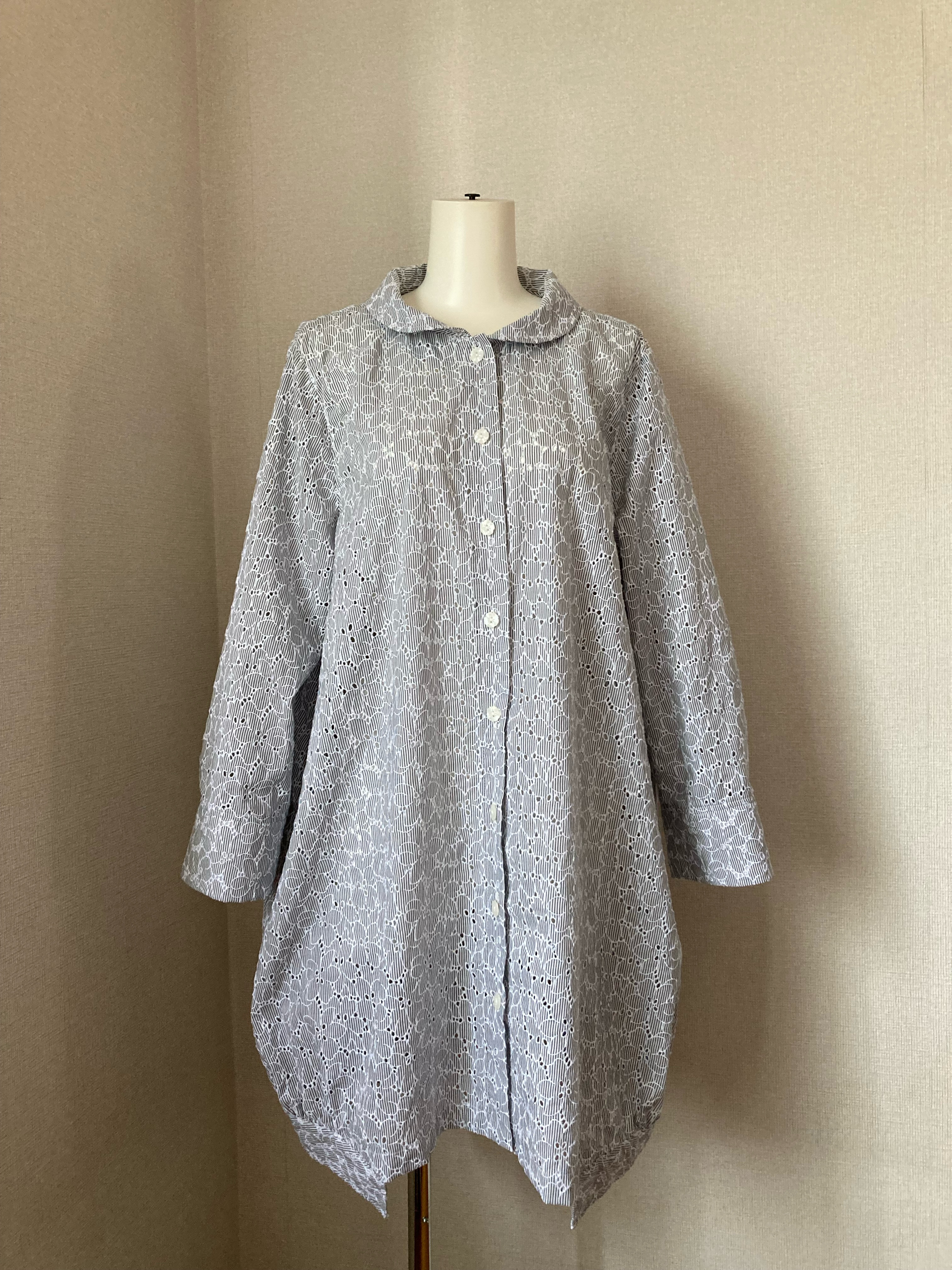 オールレース夏コート　オールレースワンピース　グレー　涼しげ　おしゃれ　木綿　花柄