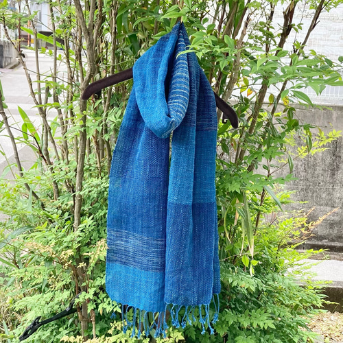 タイ族　ブランケット ストール　刺繍　織物 藍染 インディゴ　骨董　アンティーク タイ族ブランケット ストール刺繍織物 藍染 インディゴ骨董