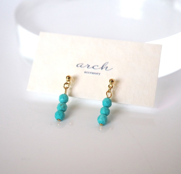 ピアス/イヤリング マグネサイトターコイズ 3粒 夏アクセサリー 12月