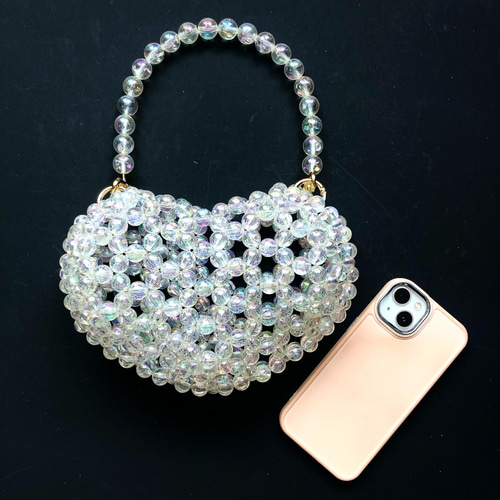 ぷっくりハートの2wayビーズバッグ 【3D Heart】：clear ハンドバッグ