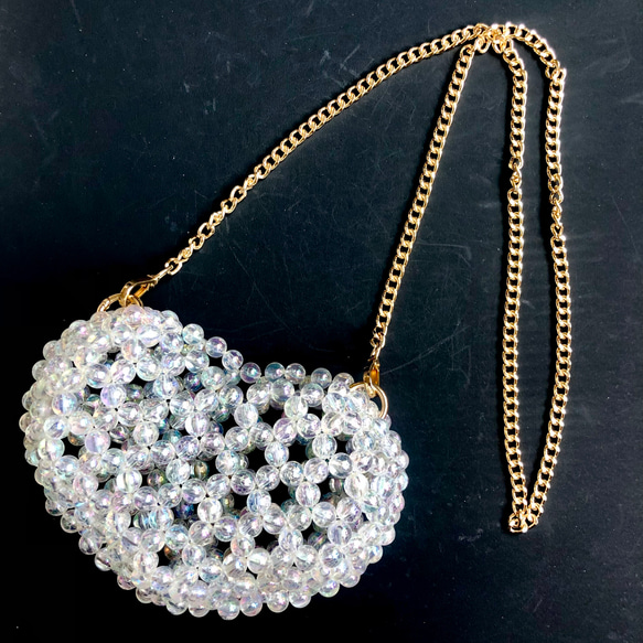 ぷっくりハートの2wayビーズバッグ 【3D Heart】：clear ハンドバッグ