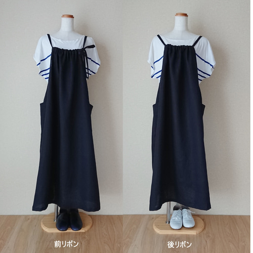 la couronne de fleur リネン エプロン ワンピース 作家さん リネンエプロンワンピース Navy ワンピース Petal* 通販