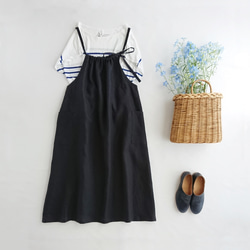 リネンエプロンワンピース Navy ワンピース Petal* 通販 17833897