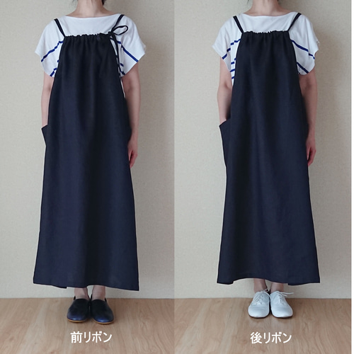 ハンドメイド作家さん　リネン エプロンワンピース 作家さん〇゜frou-frou リネン エプロンワンピース