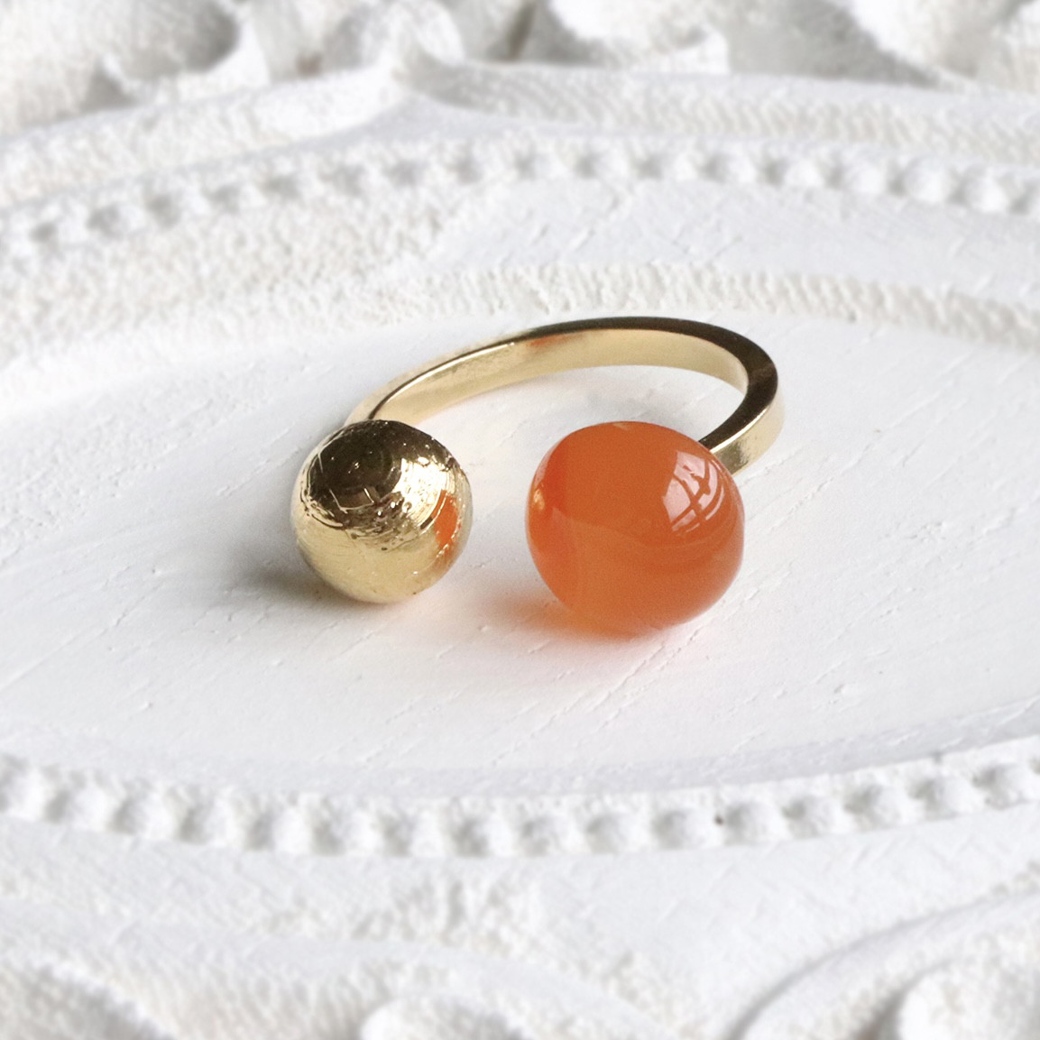 カーネリアン×メテオライト（隕石） 大粒 天然石フォークリング フリーサイズ — Two stones —