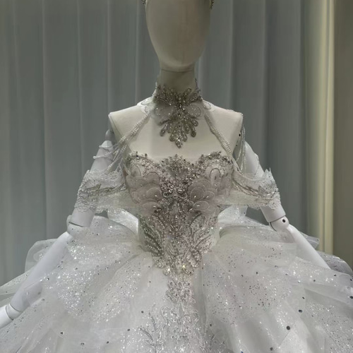 ⭐︎みぃ⭐︎ウェディングドレス　前撮りドレス　レース 前撮り Dressproduction 刺繍レース ウェディングドレスW247