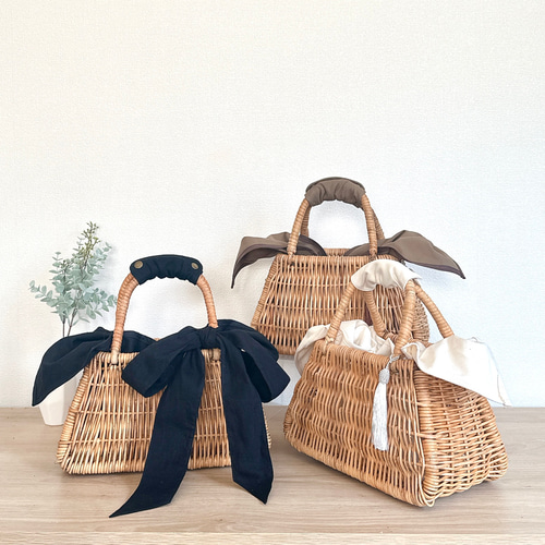 選べるインナーバッグ付き天然ラタンの台形かごバッグ【選べる3カラー  