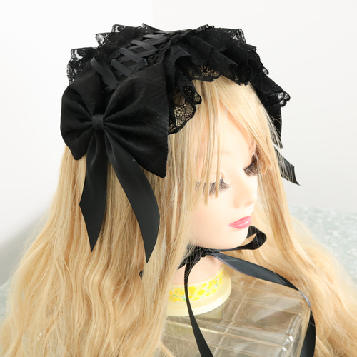黒菱 ヘッドドレス ロリータ ロリィタ 成人式 黒 ヘッドドレス