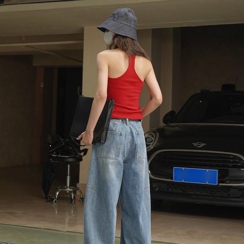 アメカジ セクシー 純色 ノースリーブ ニット タイトタンクトップ