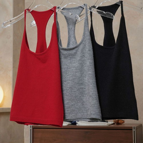 アメカジ セクシー 純色 ノースリーブ ニット タイトタンクトップ