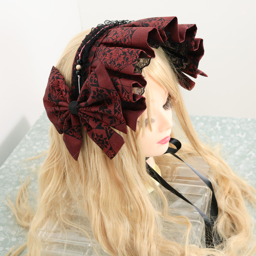 蘇芳 ボンネット ヘッドドレス ロリータ 和ゴス ヘッドドレス 蘇芳 ボンネット ヘッドドレス ロリータ 和ゴス ヘッドドレス