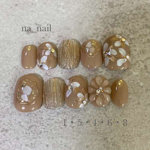 現品】淡色 ミラー ぷっくりフラワーネイル ネイルチップ（つけ爪  