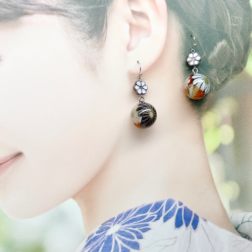 5080.(大)和玉 ちりめん玉 ピアス/イヤリング [[和風アクセサリー/着物