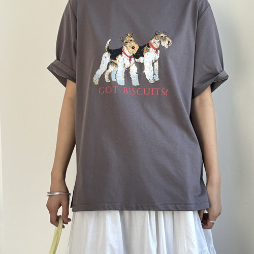 韓国風 カジュアル かわいい犬プリント ゆったり ラウンドネック