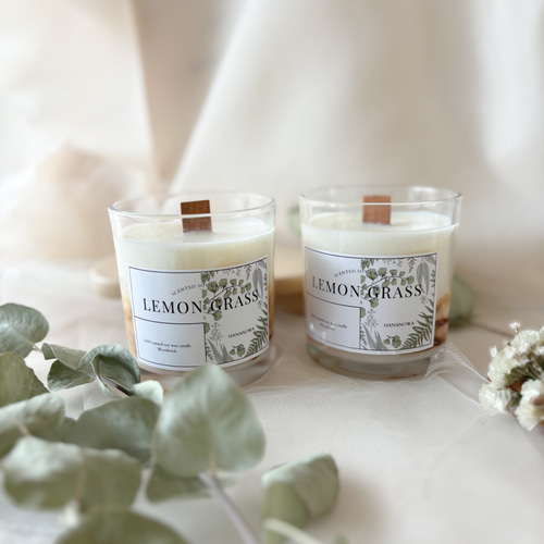 レモングラスの香りに癒される 木芯ソイキャンドル / べっ甲デザイン