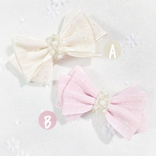 【♡オーダーページ♡】　ヘアクリップ　ヘアピン　ヘアゴム　ベビー　キッズ　リボン ♥ホログラムシフォンリボンꕤ全2色♥【ベビー キッズ ヘア