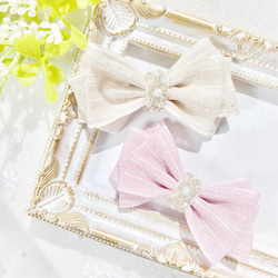 ♥グリッターラメ ベロアリボンꕤ全7色♥【ベビー キッズ ヘアクリップ