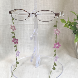 ミモザ色のメガネコード 63cm ハンドメイド 小花のグラスコード【16】メガネコード かぎ針編み オヤ糸