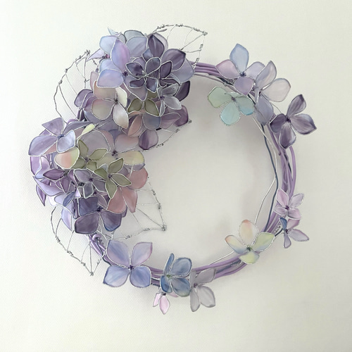 一点物】紫陽花のミニリース ビンク紫系 ワイヤーアート
