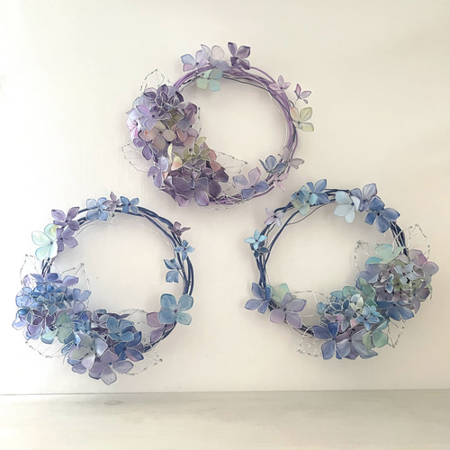 一点物　キャンディーポップ紫陽花リース　ワイヤークラフト　ディップアート　壁飾り 一点物 キャンディーポップ紫陽花リース ワイヤークラフト