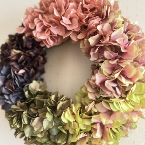 あじさい ピンク〜ブラウングラデーション リース アーティフィシャル  