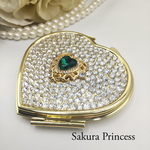プリンセス☆ハートのコンパクトミラー☆グリーン 3枚目の画像