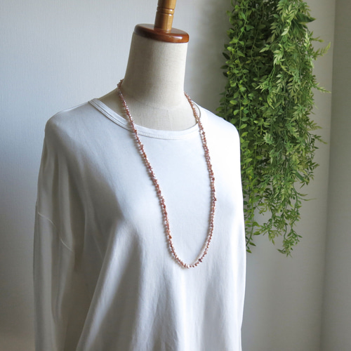 ピンク～パープル モーヴ系 淡水パールネックレス ロングネックレス