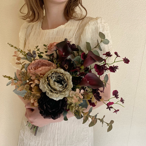 ボルドーカラー♡ブラウンのシックなウェディングブーケ