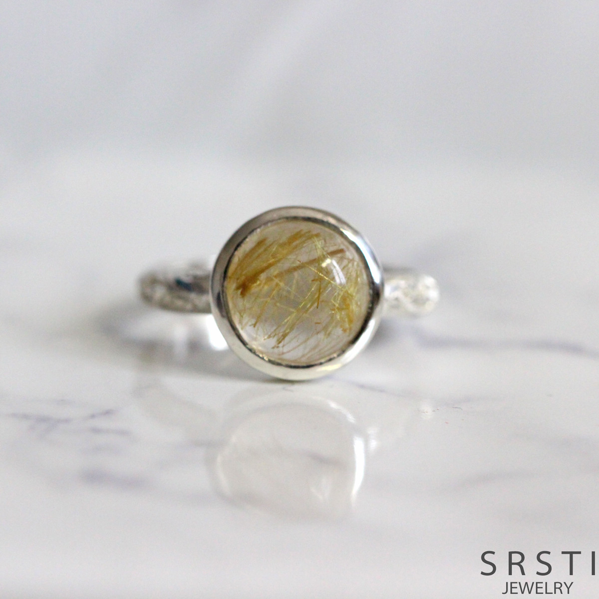 ルチルクオーツラウンド 手彫りSV925 リング A