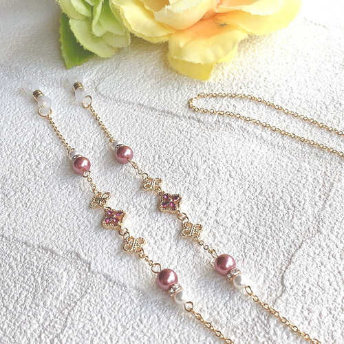 メガネチェーン》チェルシーピンク Flower✧︎ 眼鏡チェーン