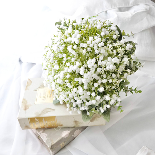 かすみ草フライングブーケ かすみ草のグリーンブーケ（ブートニア付き） /アーティフィシャル