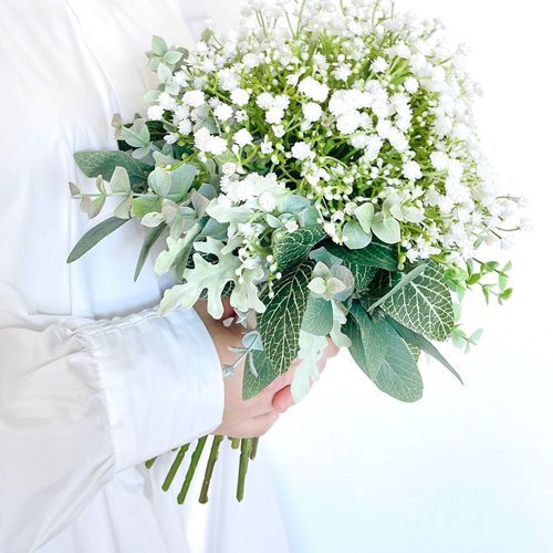 かすみ草のグリーンブーケ（ブートニア付き） /アーティフィシャル