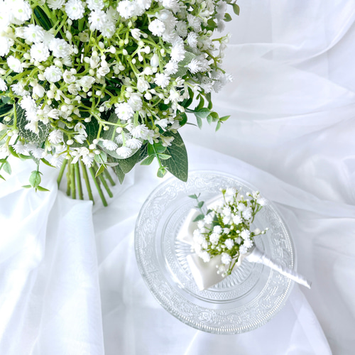 かすみ草のグリーンブーケ（ブートニア付き） /アーティフィシャル