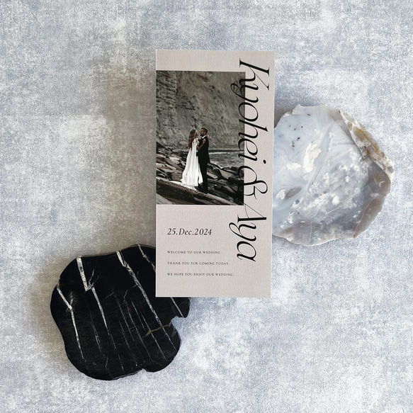 三つ折り席次表 Noir StoneGray P シンプル おしゃれ （席次表のみOK） 