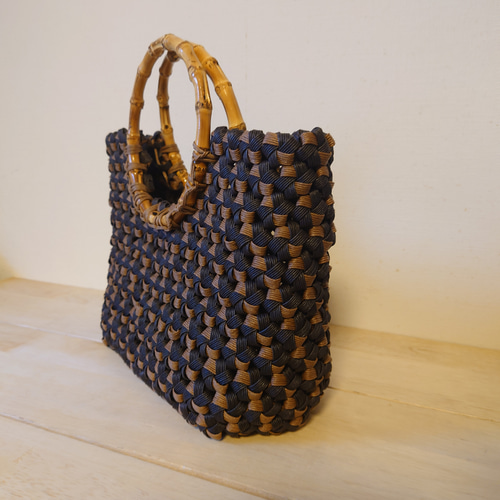 花結び編みバッグバンブーハンドル かごバッグ craft雑貨 いちむ