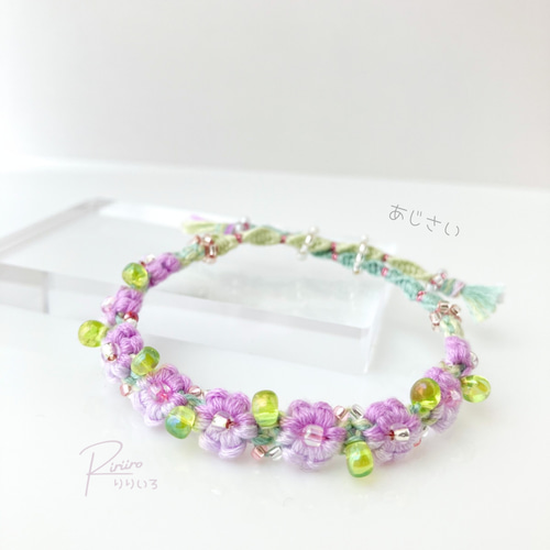 受注製作】ピンクパープルの紫陽花＊大粒の葉っぱ＊花かんむり