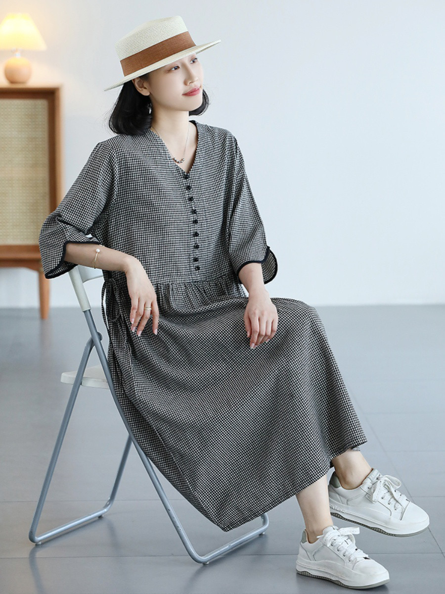 花畑 手作りハンドメイド刺繍花手織り布ワンピース ワンピース  