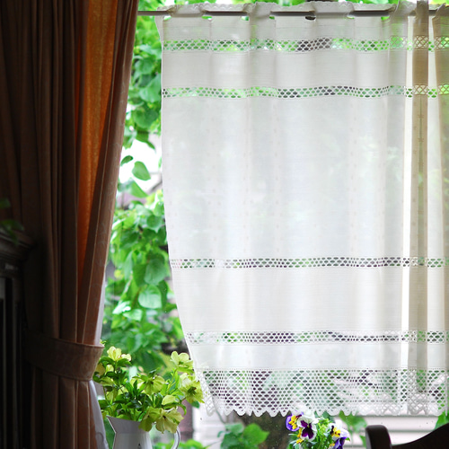 カフェカーテン【ほたる様オーダー品SANGETSUボタニカルレース】ハンドメイド シダーレース｜幾何学柄、ボタニカル｜カフェカーテン| カーテン通販