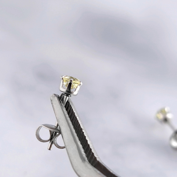 レモンクォーツ サージカルステンレス ピアス シルバー  金属アレルギー対応 つけっぱなしOK 8枚目の画像