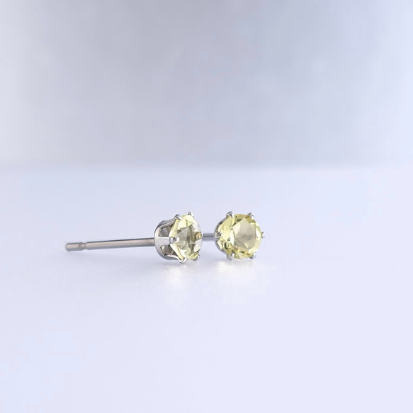 レモンクォーツ サージカルステンレス ピアス シルバー  金属アレルギー対応 つけっぱなしOK 3枚目の画像