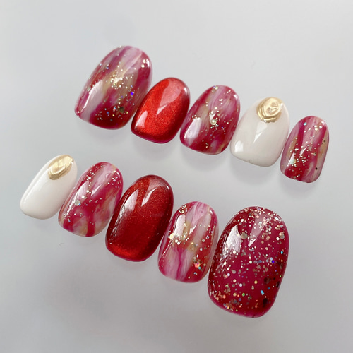 C23 ニュアンス レッド ホワイト ゴールドミラー マグネット