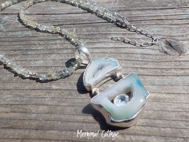 sv925* 海の女神のステートメントネックレス Lagoon Druzy with Blue 