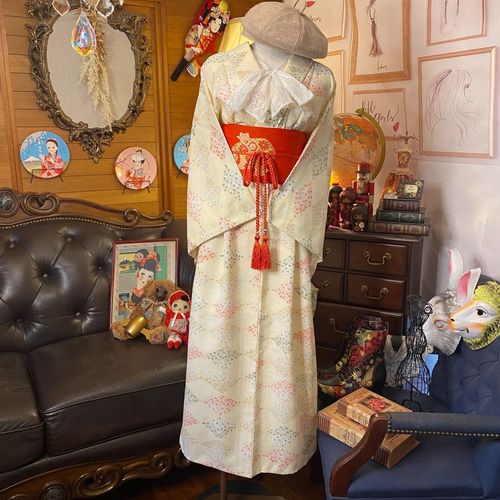 和洋折衷 着物 リメイク ワンピース ドレス 名古屋帯サッシュ