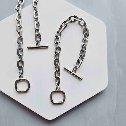 メンズライク/サージカルステンレスブレスレットとネックレスのセット