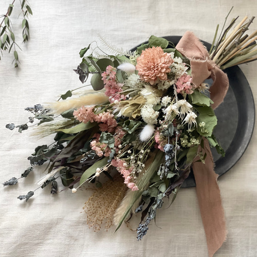 アプリコットピンクのナチュラルスワッグ】ドライフラワー スワッグ  