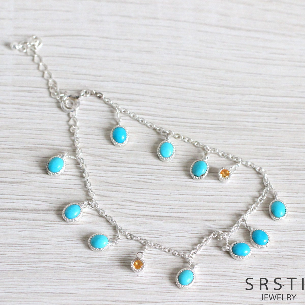 ターコイズ&スペサルタイトガーネットSV925 ブレスレット