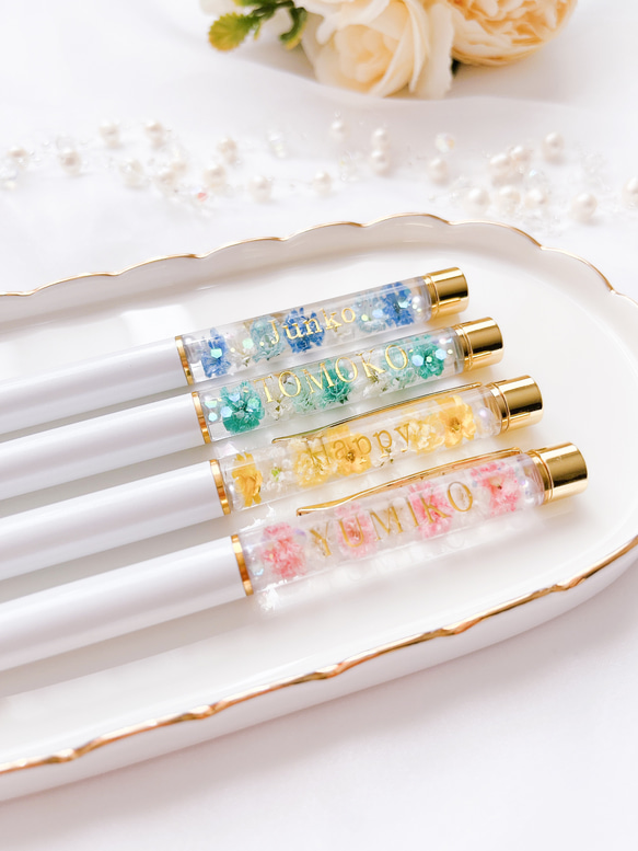名入れ】お花の色が選べる♡透明感あふれるハーバリウムボールペン